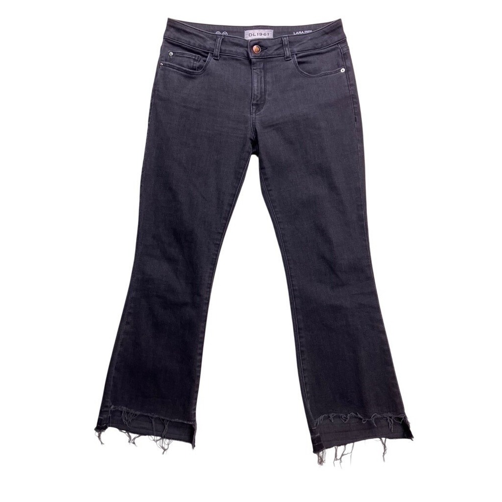 DL1961 Lara Cropped Flare Jeans Women 27 Black‎ Raw Hem Denim